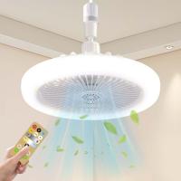 Ventilador de techo de zócalo con luz, 3 modos de velocidad Ventilador de techo LED cerrado con control remoto y ajustes de brillo para oficinas en el hogar - details 0