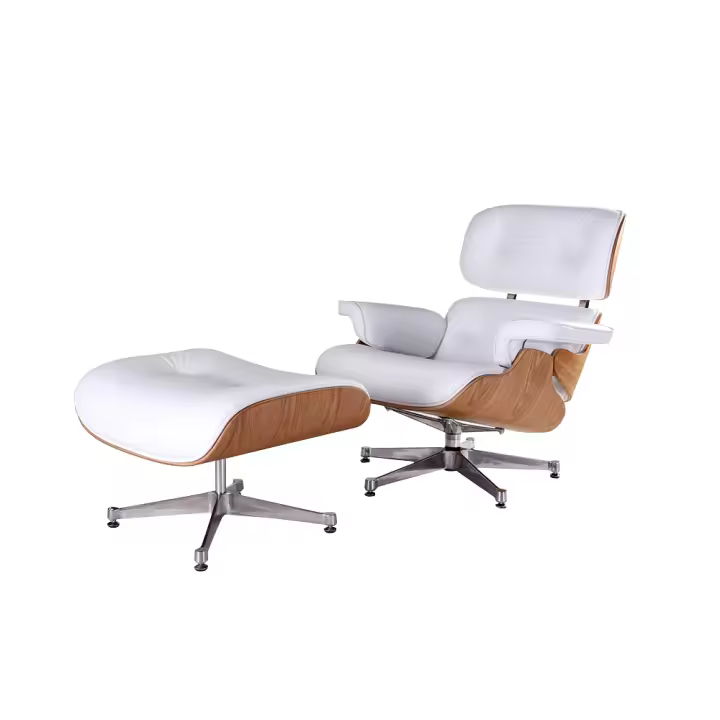 EU Stock TY308 Classic Recliner Sofa Ash Armchair With White Cowhide Polished Big Head Foot Swivel Deck Chair Furniture Ergonomic Design Office Lunch Break Chair Living Room Comfort Lounge Chair Genuine Top Layer Cowhide Aluminum Alloy Big Head Feet - 1