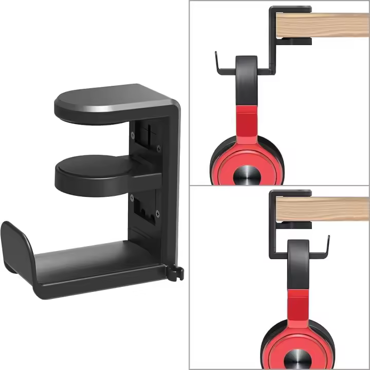 Soporte para auriculares con clip de cable, universal ajustable para auriculares con clip de auriculares para juegos de pantalla de montaje-Negro - 1