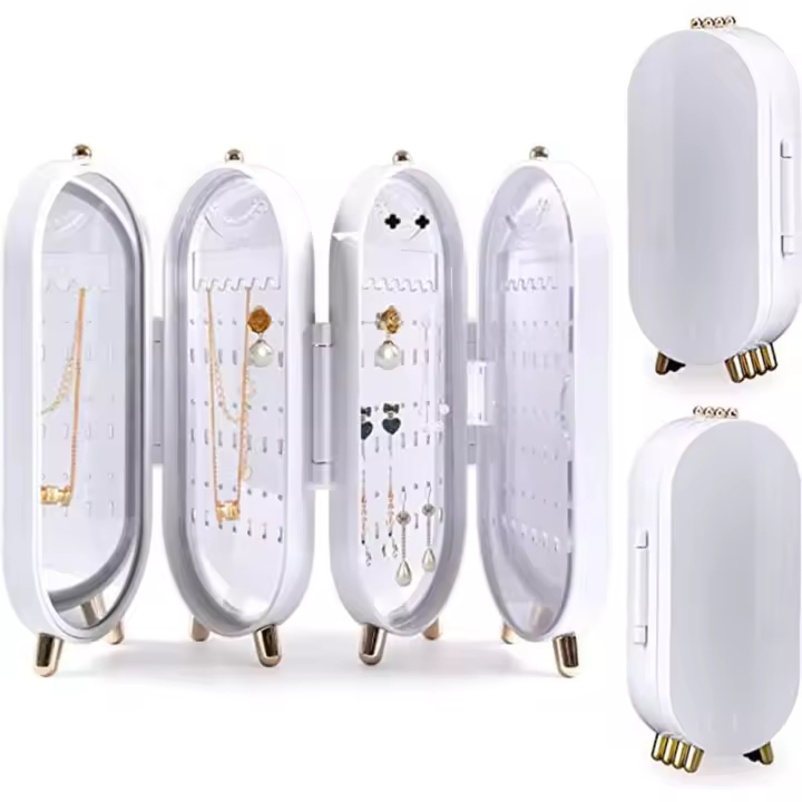 Caja organizadora pequeña y plegable para joyería, estuches de viaje para pendientes y anillos, a la moda - 1