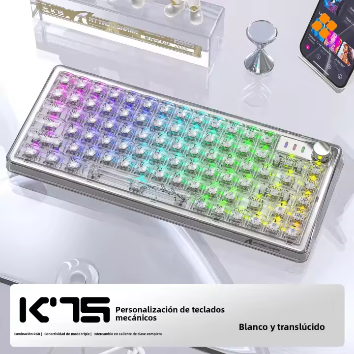 Teclado Mecánico Inalámbrico Attack Shark K75 RGB Con Retroiluminación Multicolor 3 Modos 2.4g BT Recargable Transparente Intercambiables Para PC Y Laptop - 1