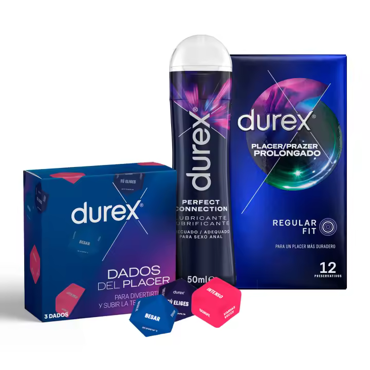 Durex - Preservativos x12 Placer Prolongado + Lubricante Perfect Conection 50ml + Juego de dados. Sexo Seguro. Dulce y Placentero. - 1