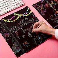 Kit De Arte De Rascado Con Arcoíris 50 Hojas Y 5 Dibujos De Bambú Set De Pintura De Mesa Con Palillos De Madera Regalo De Cumpleaños - details 4