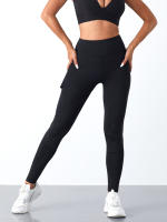 Pantalones De Yoga Para Mujer Con Bolsillos Y Cintura Alta Estirable Levanta Glúteos Leggings De Malla Slim Para Gimnasio Y Ejercicio - details 0