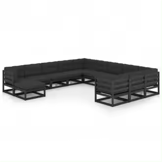 VIDAXL set de muebles de jardín con 12 piezas y cojines fabricados en pino macizo negro vida xl - 1