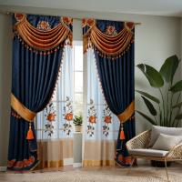 2 Piezas Cortina De Ventana De Lujo Estilo Chino Azul Con Bordado Digital HD Decoración Para Sala De Estar Y Dormitorio - details 7