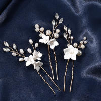 Peinado De Novia Con Three-piece U-shaped Pearl Flower Hairpin Accesorios De Moda Para Mujer Aleación De Aluminio Joyería De Boda - details 5