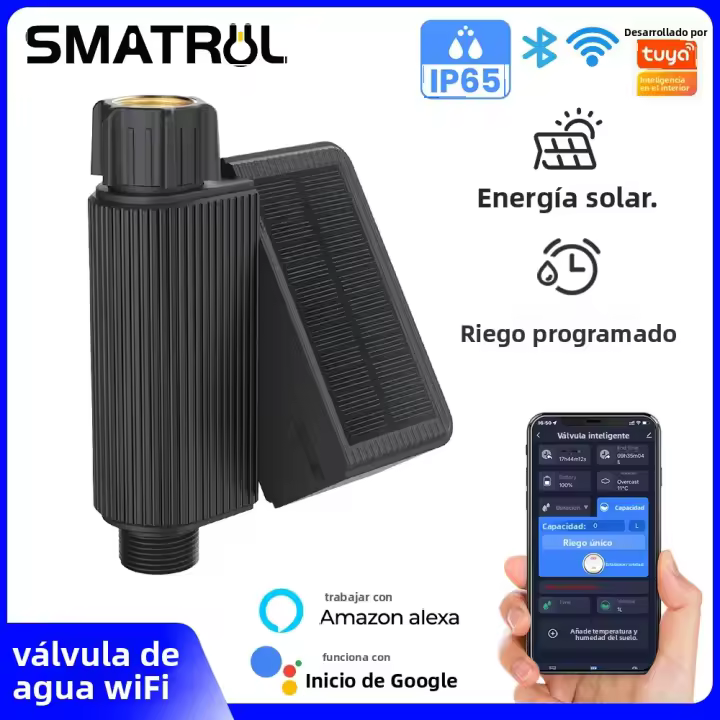 Sistema De Riego Automático Tuya Jardín Inteligente Con Timer Solar Y Valvula Para Alexa Google Home IP65 Drip Irrigation - 1