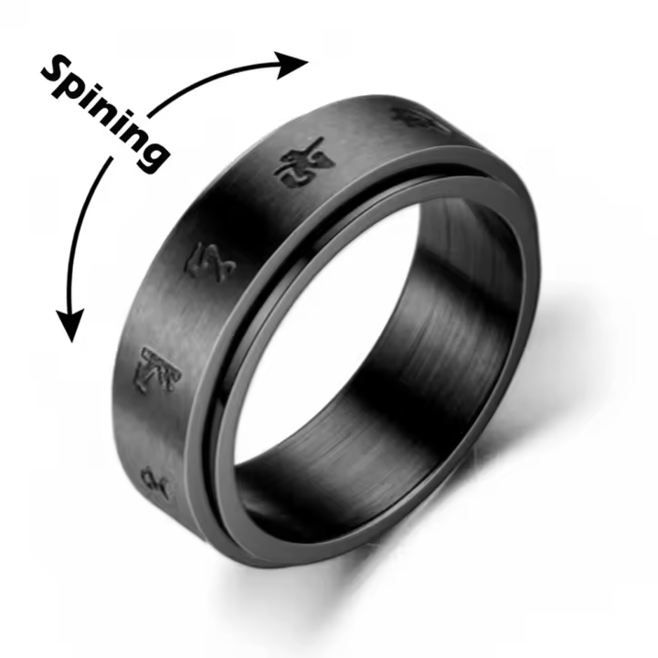 Anillo De Acero Inoxidable 8mm Para Hombres Y Mujeres Anillo De Rotación Con Mantra Budista Para Aliviar El Estrés Y Ansiedad Color Negro - 1