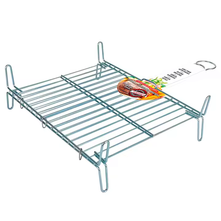 Parrilla doble de acero, rejilla para barbacoa, grill portátil con patas, asado de pescado, carne, ideal para jardín, camping, acampada, 35 x 40 cm - 1
