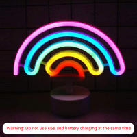Lámpara De Neón LED Arcoíris Con Soporte Y Base Iluminación Nocturna Colorida Alimentada Por Batería O USB Decorativa Para Hogar - details 1