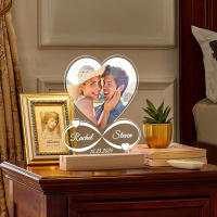 Portarretratos personalizable con fotos y corazón, regalo de aniversario para parejas, para hombres y mujeres, placa de acrílico con luz nocturna, regalo para Navidad y boda para él y para ella, Versión USB tricolor (regulable) - details 2