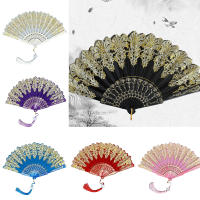 Abanico Plegable Antiguo Chino Para Mujer Hanfu Decoración Japonesa Para El Hogar Negro Rojo Boda Fiesta Danza - details 4