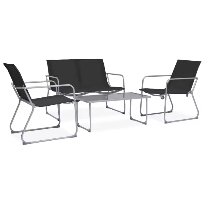 vidaXL Juego de muebles de jardín 4 piezas tela y acero negro - 1