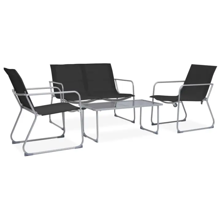 vidaXL Juego de muebles de jardín 4 piezas tela y acero negro - 1