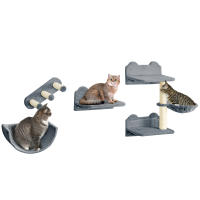 PawHut Estante de Escalada para Gatos de Pared Juego de Estantes para Gatos 4 Piezas con Hamaca Nido Rascador Plataformas para Saltar y Poste de Sisal - details 0