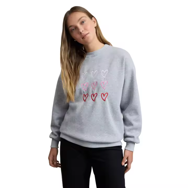 Trendyol Saks Heart Embroidered Oversize/Wide Pattern Thick Inside Polar Fleece Knitted Sweatshirt Twoaw25Sw00198 - 1