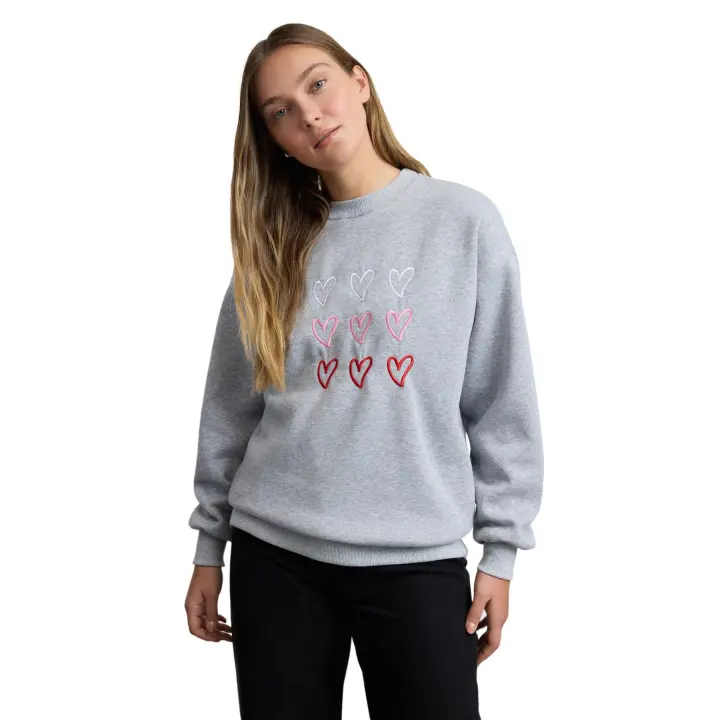 Trendyol Saks Heart Embroidered Oversize/Wide Pattern Thick Inside Polar Fleece Knitted Sweatshirt Twoaw25Sw00198 - 1