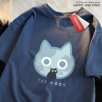 Camiseta De Algodón Oversized Para Hombre Y Mujer Estilo Japonés Con Diseño De Gato Lunar Azul Camiseta Casual Transpirable De Manga Corta Para El Verano - details 13