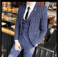 Traje De 3 Piezas Estampado De Rayas Y Cuadros De Alta Calidad - Traje Elegante Para Bodas Y Negocios Estilo Británico Con Chaleco Y Pantalones - details 32