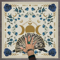Mantel De Tela Para Cartas De Tarot 1pc Decoración De Juego De Cartas Pagan Con Fases De Luna Y Flores Estilo Pagan Para Atril Y Brujería - details 10