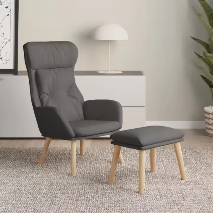 vidaXL Sillón de relax con taburete tela gris oscuro - 1