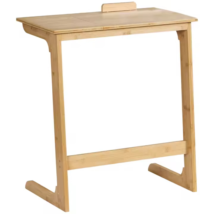 HOMCOM Mesa Auxiliar de Bambú Mesa para Sofá en Forma de C con Encimera Abatible y Ángulo Ajustable 140-180° para Salón Cama Dormitorio 60x33x67 cm Natural - 1