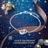 Elegante pulsera con dijes para mujer en plata de ley 925 con anillos de circonitas, cadena de mano, ajustable - details 1