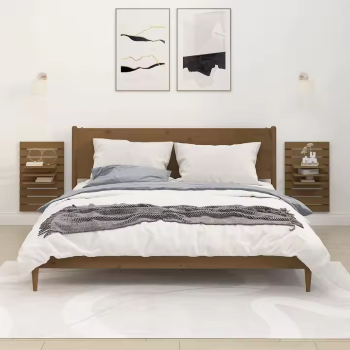Estantes mesitas pared 2 uds madera maciza de pino marrón miel - 1