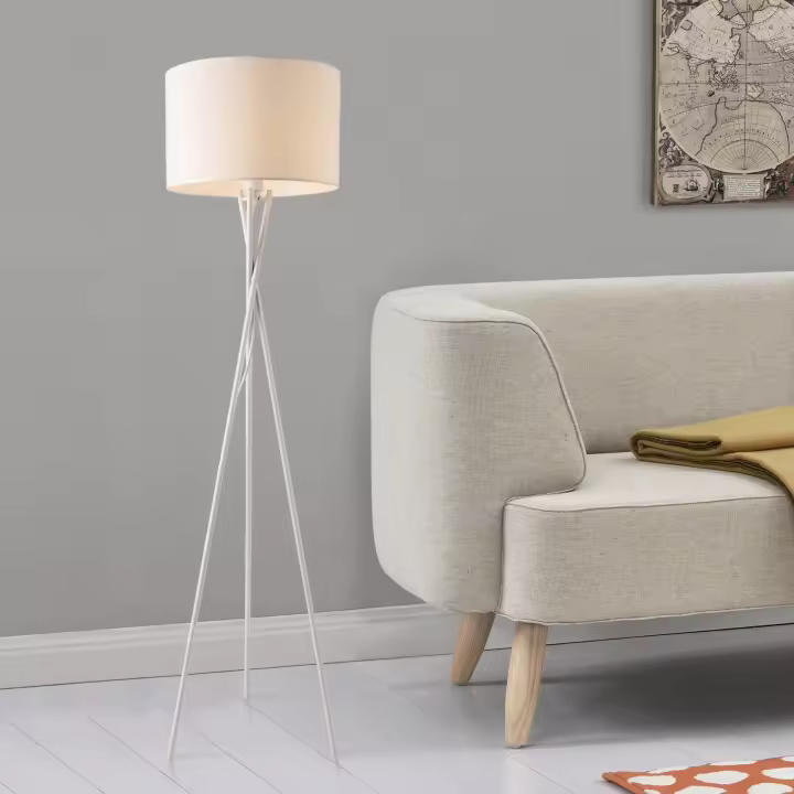 Lámpara de pie Grenoble - Trípode - 154 x Ø38 cm - Metal Tela - blanco - 1 x E27 - 60W [lux.pro] - 1