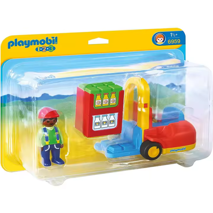 Playmobil 1.2.3 Carretilla Elevadora con 1 figura y una caja para cargar y descargar - Playmobil 6959 - 1