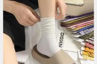 Medias Largas De Verano Para Mujer ANHUHU Seda De Hielo Delgadas Y Transpirables Estilo Casual Negro Y Blanco - details 1
