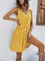 Vestido Sin Mangas Para Mujer Con Botones Y Estampado De Moda Para Primavera Y Verano Vestido De Vacaciones De Cintura a Largo De Pierna Estilo Casual - details 4