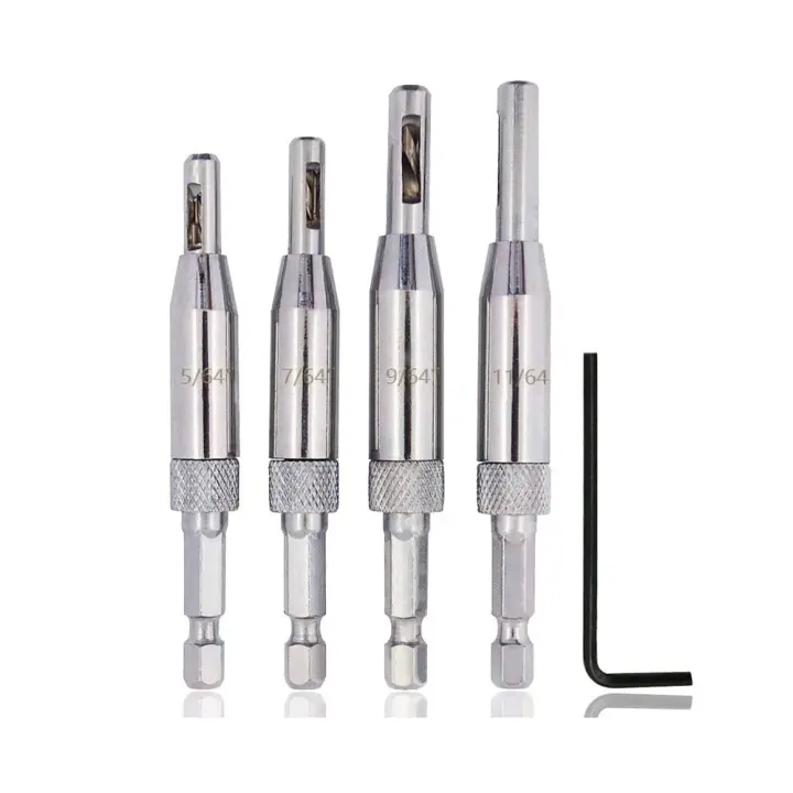 Binoax Set De 4 Herramientas De Perforación Self Centering Hinge Con Brocas De Alta Velocidad Para Madera Tamaños 5/64 7/64 9/64 11/64 - 1