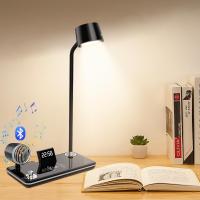 Lámparas LED de escritorio para oficina en casa, cargador inalámbrico, lámpara de escritorio pequeña con Bluetooth, lámparas táctiles para mesita de noche, luz nocturna de lectura con reloj - details 2
