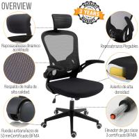 Zik Silla de Oficina ergonómica con soporte lumbar, reposabrazos para la cabeza y Altura ajustable, transpirado Canvas with Rueda, Silla giratoria Presidencial para el hogar, Estudio U Oficina-Negro - details 1