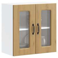 vidaXL Armario pared cocina puerta de cristal Kalmar roble marrón en color Marrón roble/Roble artisan/Blanco brillante y más | almacenamiento funcional diseño moderno para baño dormitorio sala - details 1
