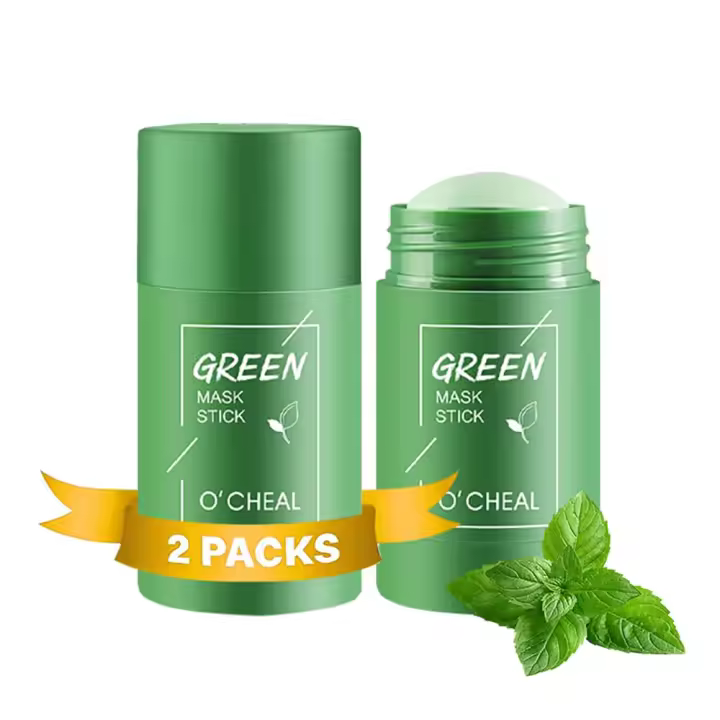 Mascarilla de té verde en barra, paquete de 2 removedores de puntos negros con extracto de té verde, limpieza profunda de poros - Hidratante - Control de aceite, adecuado para hombres y mujeres de todo tipo de piel - 1