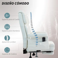 HOMCOM Silla de Oficina con 6 Puntos de Masaje Silla de Masaje Giratoria Silla de Escritorio con Reposapiés Retráctil Altura Ajustable Control Remoto y Soporte Lumbar Tejido de PU Blanco - details 4