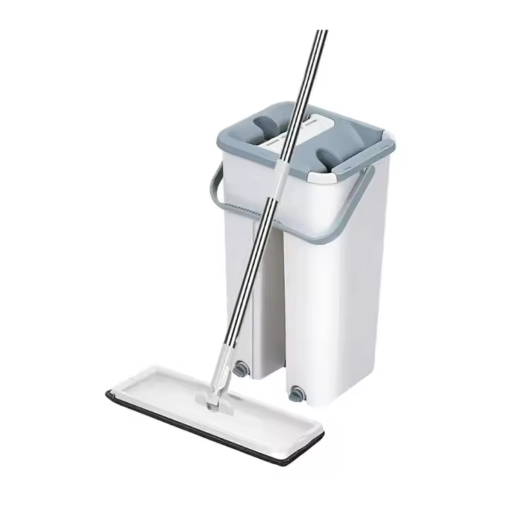 Mopa con Cubo Escurridor con Compartimentos, Cabezal Plano y Flexible Rotación 360. Fregona Escurrefacil. Ideal para Limpiar Suelos, Paredes, Techos, Ventanas y Muebles - 1