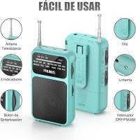 J-555 Am/FM Radio Portatil Pequeña Recargable, Carga USB-C, Radios Pequeña Pilas, con Toma de Auriculares, Transistor Radio de Bolsillo con Clip y cordón para Correr, Acampar. (Azul) - details 0