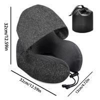 Cojín De Viaje Multifuncional Con Capucha U-Shaped Almohada De Cuello Para Dormir En Avión Negro Y Gris Tamaño Aproximado 32x32x12cm - details 1