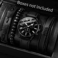Set De 4 Relojes De Pulsera De Cuarzo Para Hombre Estilo Casual Y Vintage Con Correa De Cuero Relojeros Sin Caja - details 1