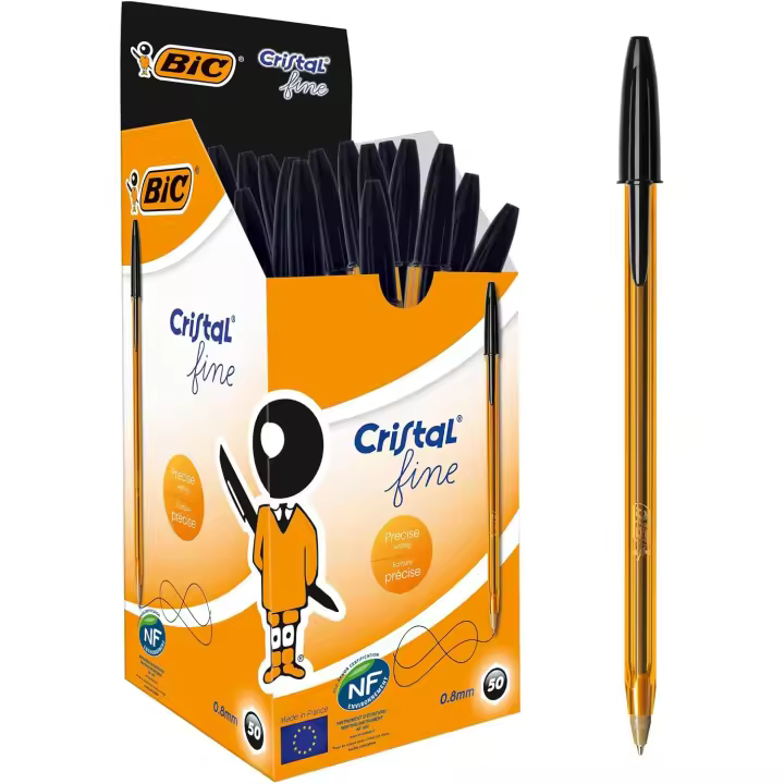 BIC Cristal Original Fine Bolígrafo Punta Fina 0,8mm Negro (Caja de 50 Uds.) - 1