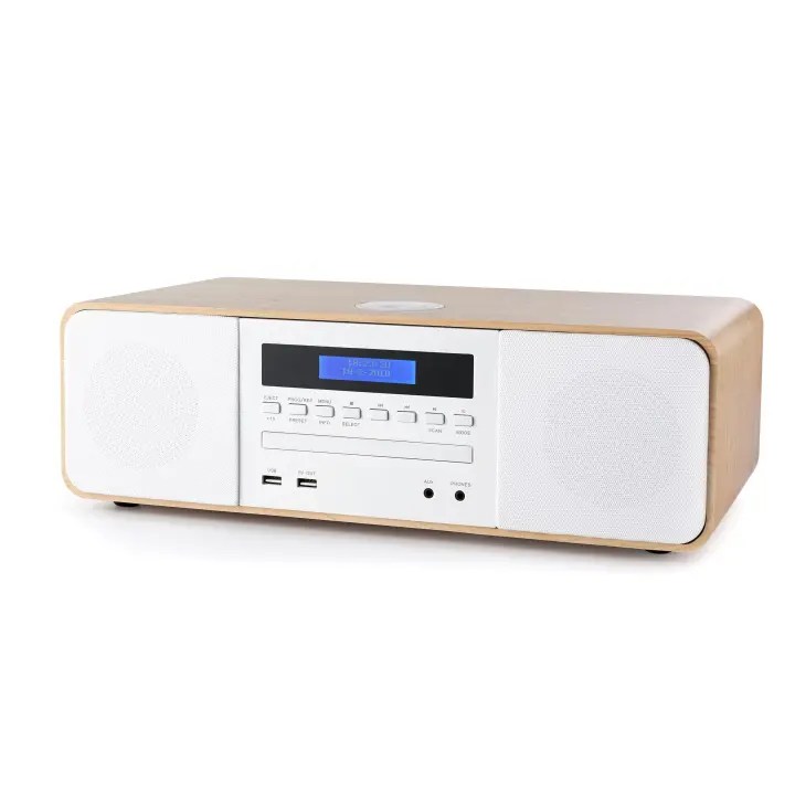 Thomson MIC201IBT Microcadena Bluetooth con reproductor de CD/radio/MP3/USB/Cargador de Inducción Madera y Blanco - 1