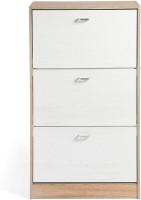 Mueble Zapatero Madera | 3 Puertas Oscilobatientes | 6 Baldas para 28 Zapatos | Diseño Minimalista | Zapatero Entrada (Taupe/Blanco) - details 1
