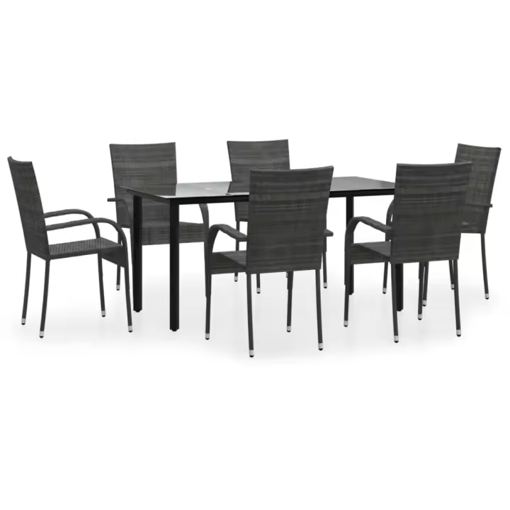 vidaXL Juego de comedor de jardín 7 piezas ratán sintético gris - 1