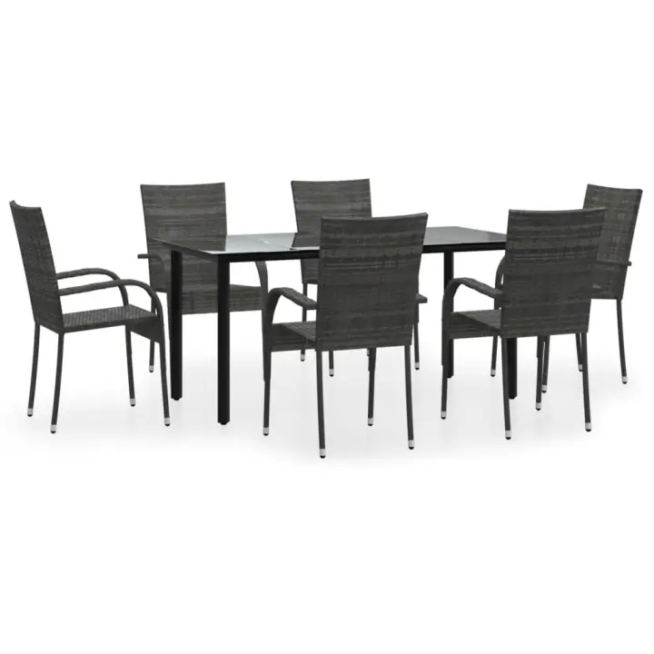vidaXL Juego de comedor de jardín 7 piezas ratán sintético gris - 1