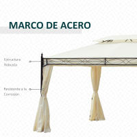 Outsunny Cenador de Jardín 4x3m Pabellón con Techo Doble Transpirable y 4 Cortinas Laterales Extraíbles Carpa de Acero para Fiestas Bodas Eventos al Aire Libre Crema - details 4