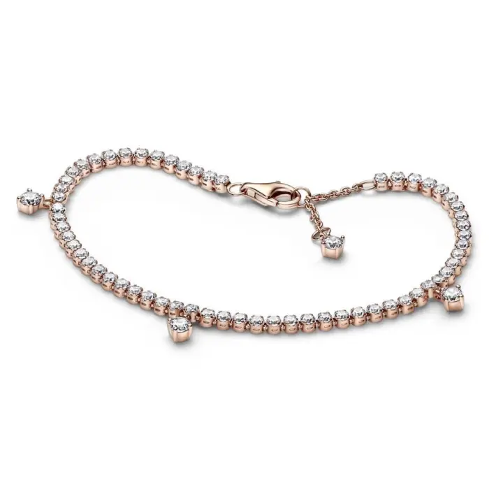 582401C01 - Pulsera Tenis con un recubrimiento en oro rosa de 14k Gotas Brillantes  582401C01  Silver PANDORA - 1